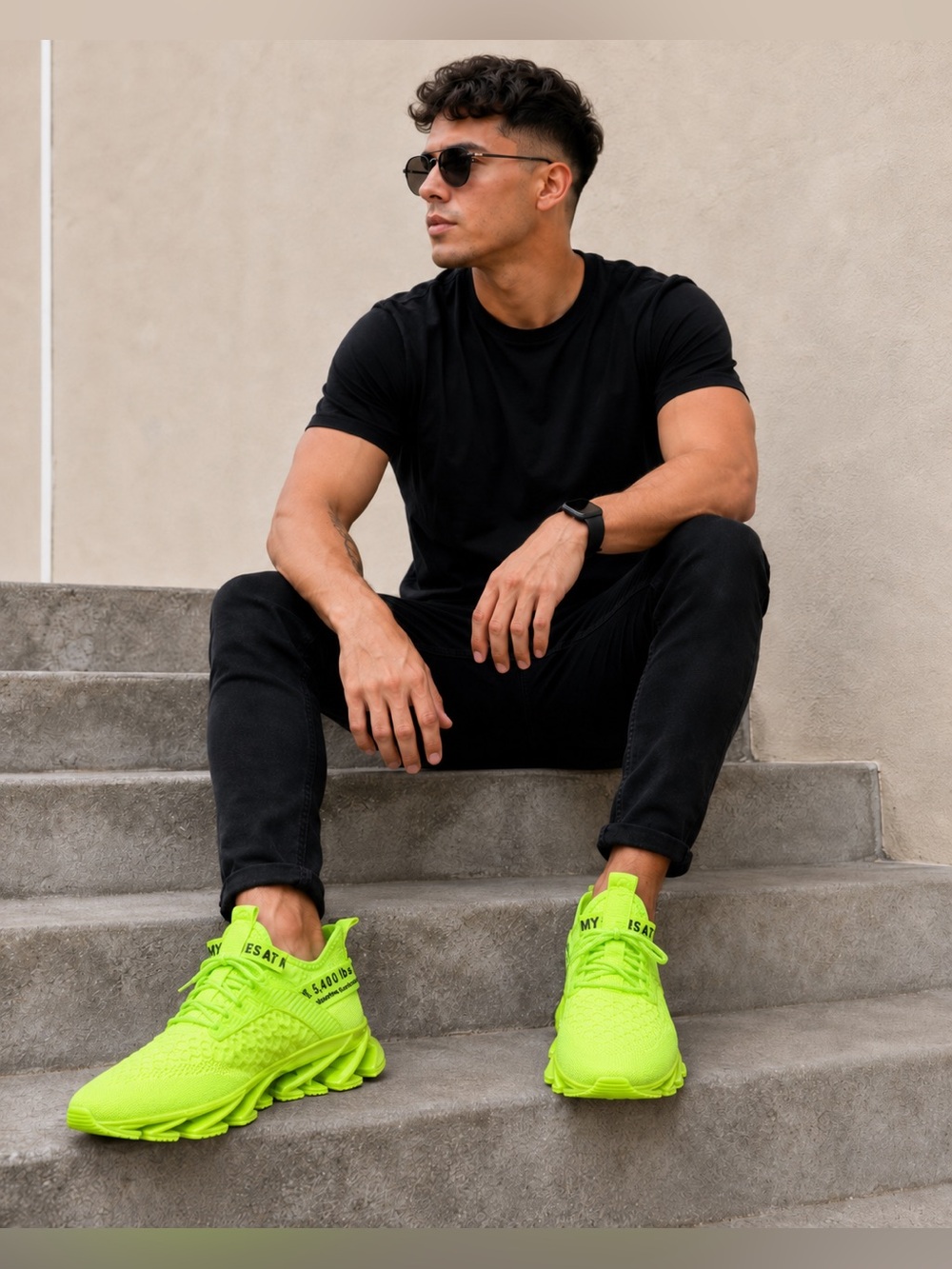Neon Green Knit Chunky Athletic Sneakers Size 45 - Picture 1 of 8
